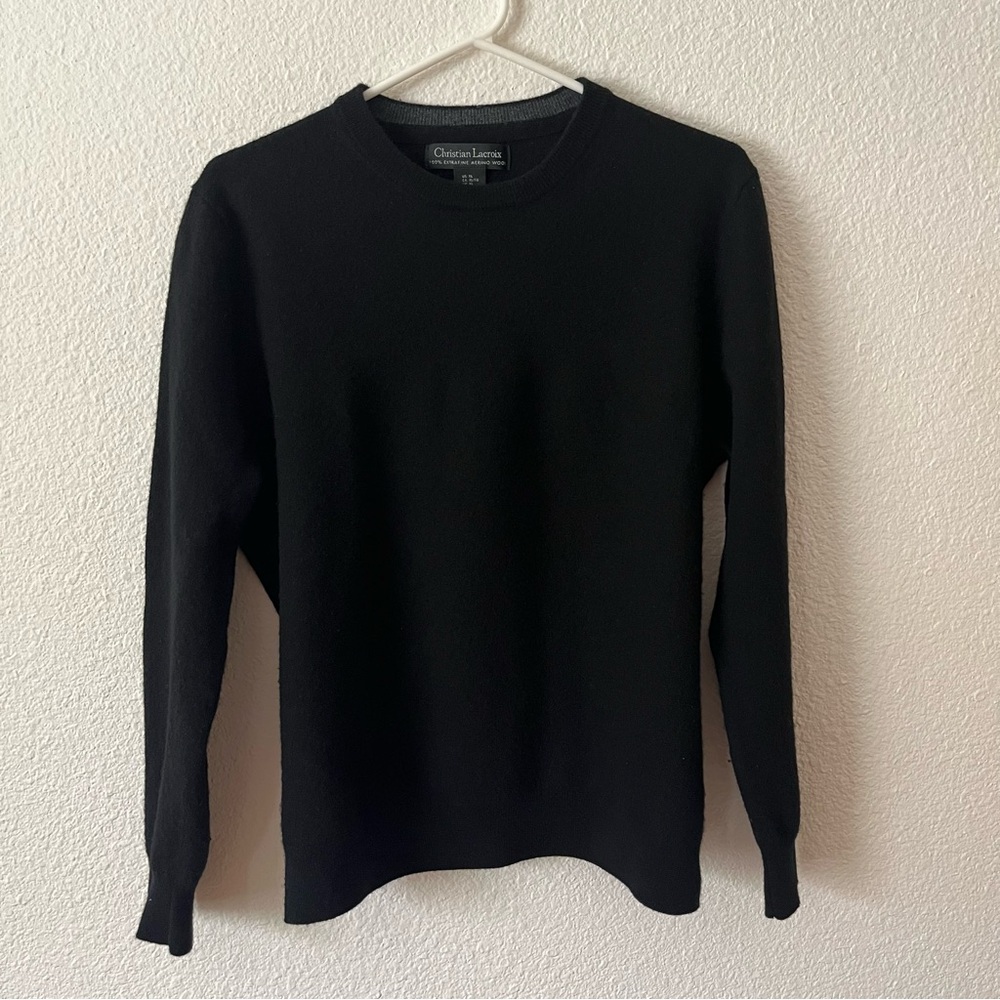 Christian Lacroix Mens 100% Extra Fine Merino Wool Sweater XL Black Luxury
